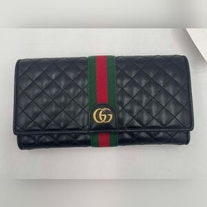 Gucci Black Quilted Wallet with Red and Green Stripe Or Cheryline